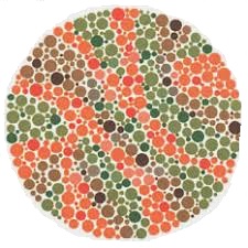 Ishihara test plate-19. Normal person will see nothing while person with Red-green deficiency will see it as 2