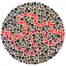 Ishihara test plate-26. Normal person will see it as purple and red spots while person with Protanopia or protanomaly will see only the purple line and patient with Deuteranopia or deuteranomaly will only the red line