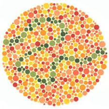 Ishihara test plate-31. Normal person will see blue-green line while people with Red-green deficiency will see nothing