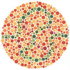 Ishihara test plate-34. Normal person will see blue-green and yellow-green line while people with Red-green deficiency will see only red-green and violet line