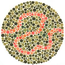 Ishihara test plate-36. Normal person will see violet and orange line while people with Red-green deficiency will see only blue-green and violet line