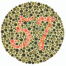 Ishihara test plate-5. Normal person see it as 57 while person with Red-green deficiency see it as 35