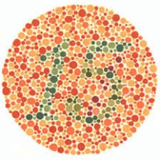 Ishihara test plate-8. Normal person see it as 15 while person with Red-green deficiency see it as 17